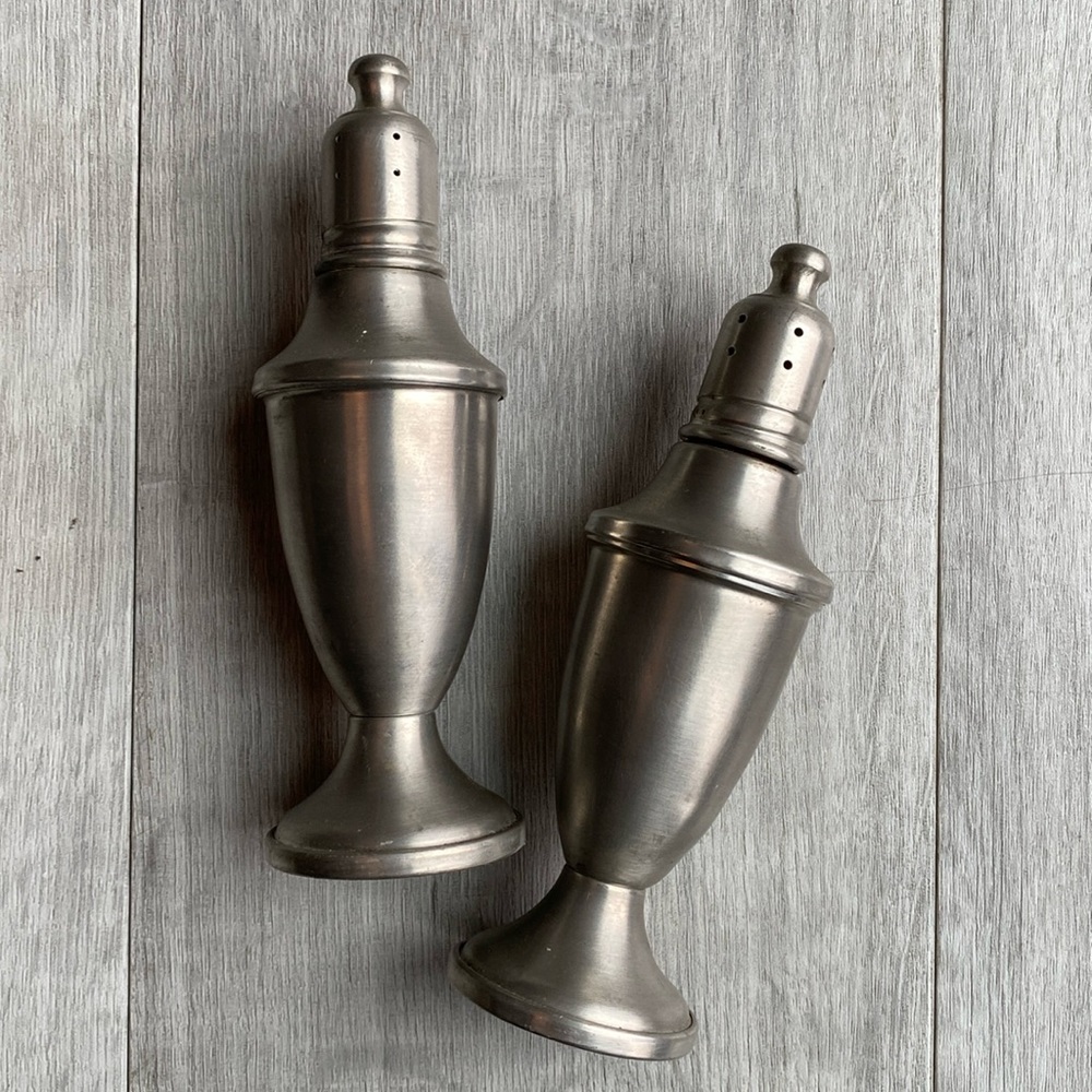 Vintage pewter salt and pepper shakers